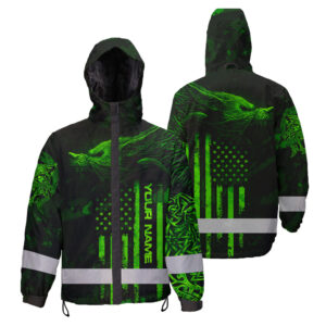 Hi Vis Jacket Waterproof And Windproof Reflective Tapes Green Viking Custom Name Safety Workwear