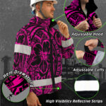 Hi Vis Jacket Waterproof And Windproof Reflective Tapes Pink Flower Hawaiian Polynesian Tribal Custom 2