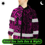 Hi Vis Jacket Waterproof And Windproof Reflective Tapes Pink Flower Hawaiian Polynesian Tribal Custom 3
