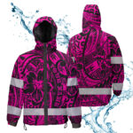 Hi Vis Jacket Waterproof And Windproof Reflective Tapes Pink Flower Hawaiian Polynesian Tribal Custom 4