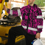Hi Vis Jacket Waterproof And Windproof Reflective Tapes Pink Flower Hawaiian Polynesian Tribal Custom 5
