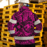 Hi Vis Jacket Waterproof And Windproof Reflective Tapes Pink Flower Hawaiian Polynesian Tribal Custom 6