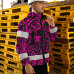 Hi Vis Jacket Waterproof And Windproof Reflective Tapes Pink Flower Hawaiian Polynesian Tribal Custom 7