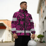 Hi Vis Jacket Waterproof And Windproof Reflective Tapes Pink Flower Hawaiian Polynesian Tribal Custom 8