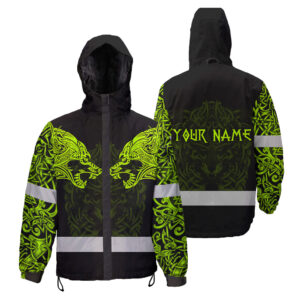 Hi Vis Jacket Waterproof And Windproof Reflective Tapes Vikings Wolf Custom Name Safety Workwear