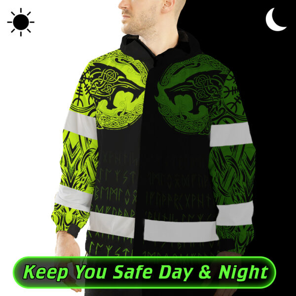 Hi-Vis-Jacket-Waterproof-And-Windproof-Reflective-Tapes-Wolf-Tattoo-Viking-Symbol-Green-Neon-2