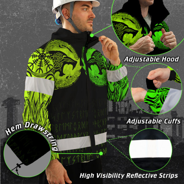 Hi-Vis-Jacket-Waterproof-And-Windproof-Reflective-Tapes-Wolf-Tattoo-Viking-Symbol-Green-Neon-3