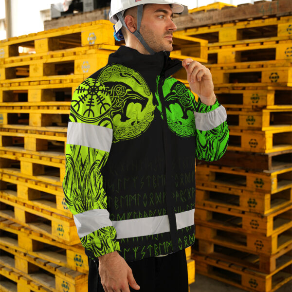 Hi-Vis-Jacket-Waterproof-And-Windproof-Reflective-Tapes-Wolf-Tattoo-Viking-Symbol-Green-Neon-7