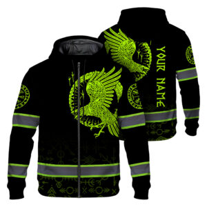 Hi Vis Zip Hoodie Reflective Green Neon Viking Custom Name Safety
