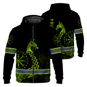 Hi Vis Zip Hoodie Reflective Protection & Victory Viking Custom Name