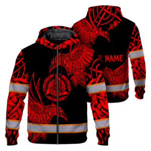 Hi Vis Zip Hoodie Reflective Red Neon Viking Symbol Custom Name Safety