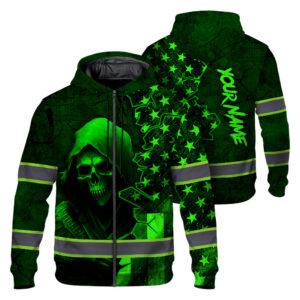 Hi Vis Zip Hoodie Reflective Skull America Flag Custom Name Safety Workwear