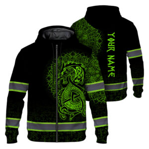 Hi Vis Zip Hoodie Reflective Tapes Green Viking Custom Name Safety