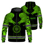 Hi Vis Zip Hoodie Reflective Tapes Green Viking Custom Name Safety Workwear 1