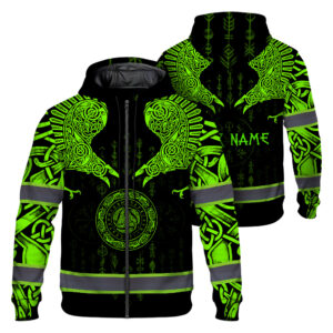 Hi Vis Zip Hoodie Reflective Tapes Green Viking Custom Name Safety Workwear