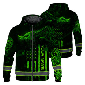 Hi Vis Zip Hoodie Reflective Tapes Green Viking Custom Name Safety Workwear
