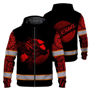 Hi Vis Zip Hoodie Reflective Tapes Moon Raven Viking Symbol Tattoo Custom
