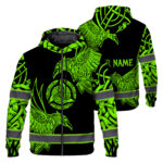 Hi Vis Zip Hoodie Reflective Tapes Viking Symbol Green Neon Custom Name 1