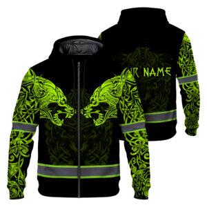 Hi Vis Zip Hoodie Reflective Tapes Vikings Wolf Custom Name Safety Workwear