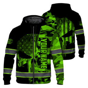 Hi Vis Zip Hoodie Skull USA Flag Orange Reflective High Visibility Custom Name Safety Workwear Short Sleeve Shirts 63