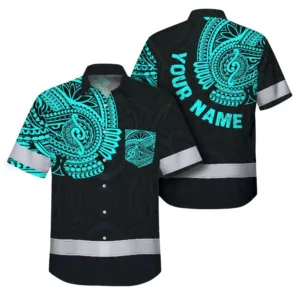 Hi Vis Hawaiian Shirt Reflective Tapes Blue Neon Hawaii 2 Custom Name