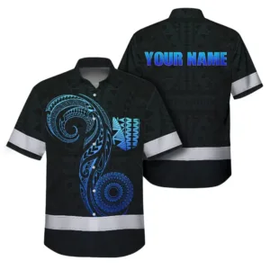 Hi Vis Hawaiian Shirt Reflective Tapes Gradient Blue Neon Hawaii Custom Name
