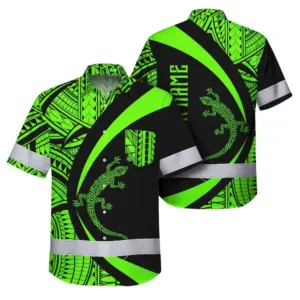 Hi Vis Hawaiian Shirt Reflective Tapes Green Neon Hawaii Custom Name