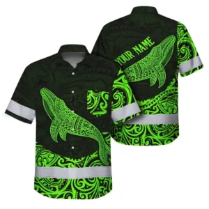 Hi Vis Hawaiian Shirt Reflective Tapes Green Neon Hawaii Whale Custom Name