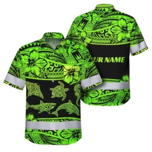 Hi Vis Hawaiian Shirt Reflective Tapes Green Neon Hawaiian Polynesian Tribal