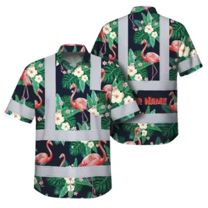 Hi Vis Hawaiian Shirt Reflective Tapes Neon Pink Flowers 2 Custom Name
