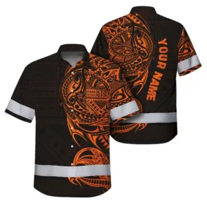 Hi Vis Hawaiian Shirt Reflective Tapes Orange Neon Hawaiian Polynesian Tribal Custom Name