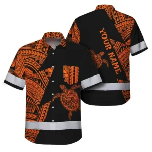 Hi Vis Hawaiian Shirt Reflective Tapes Orange Neon Turtle Hawaii Custom Name