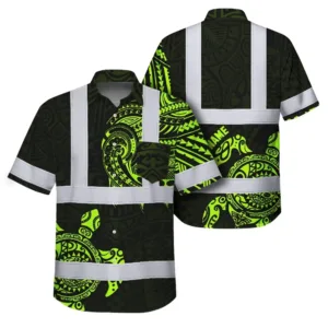 Hi Vis Hawaiian Shirt Reflective Tapes Sea Turtle Hawaiian Polynesian Tribal Custom Name