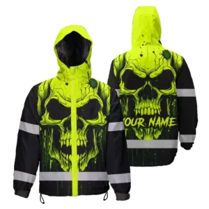 Hi Vis Jacket Waterproof And Windproof Reflective Lime Neon Skull Custom Name Safety Workwear