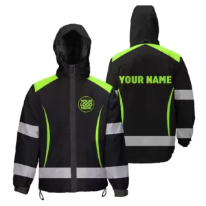 Hi Vis Jacket Waterproof And Windproof Featuring Custom Name, Logo For Construction, Teams