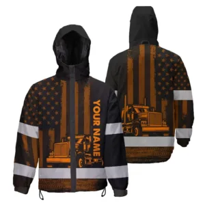 Hi Vis Jacket Waterproof And Windproof JOB Reflective Orange Neon Semi Truck Driver Custom Name