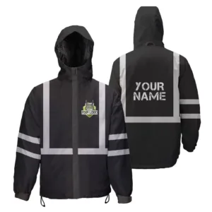 Hi Vis Jacket Waterproof And Windproof Reflective Black Custom Name And Logo Hoodie Safety Workwear