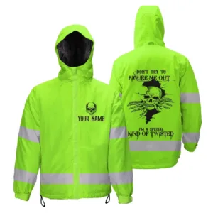 Hi Vis Jacket Waterproof And Windproof Reflective Customize Name Safety Workwear For Workers, Runners, Truckers, Skull Lovers
