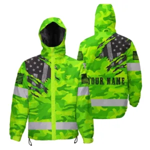 Hi Vis Jacket Waterproof And Windproof Reflective Scratch Camo Green Neon US Flag Safety Workwear
