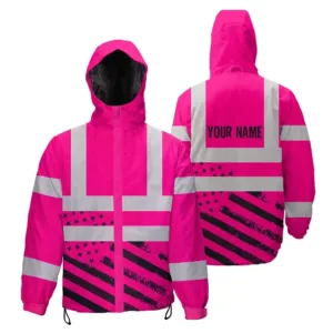 Hi Vis Jacket Waterproof And Windproof Reflective Tapes Pink USA Flag Safety Workwear For Workers