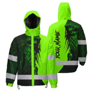 Hi Vis Jacket Waterproof And Windproof Reflective Tapes Skull US Flag Custom Name Safety Workwear