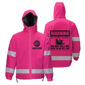 Hi Vis Jacket Waterproof And Windproof Tell Me Pink Construction Worker Custom Name and Logo Safety Workwear