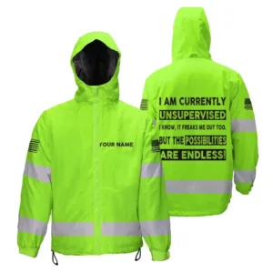 Hi Vis Jacket Waterproof And Windproof Unsupervised Green Custom Name Logo Company Safety Workwear Reflective For Construction Worker