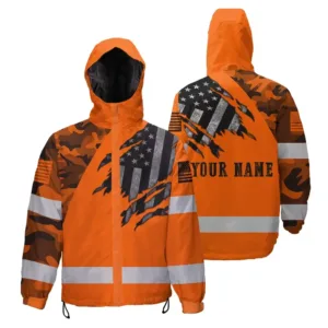Hi Vis Jacket Waterproof And Windproof Reflective Camo Orange Neon Scratch US Flag Custom Name Safety Workwear