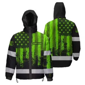 Hi Vis Jacket Waterproof And Windproof Reflective Flag USA Custom Name Safety Workwear