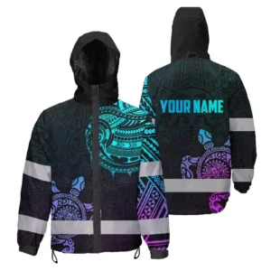 Hi Vis Jacket Waterproof And Windproof Reflective Gradient Polynesian Turtle Hawaiian Custom Name