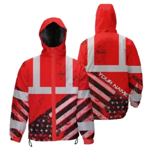 Hi Vis Jacket Waterproof And Windproof Reflective Red US Flag Paint