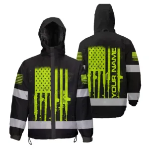 Hi Vis Jacket Waterproof And Windproof Reflective Rifle Flag Custom Name Safety Workwear
