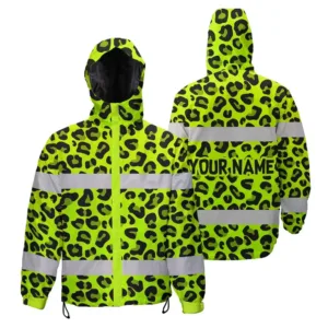Hi Vis Jacket Waterproof And Windproof Reflective Tapes Green Leopard Safety Workwear