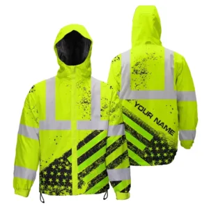 Hi Vis Jacket Waterproof And Windproof Reflective Tapes Yellow Neon USA Flag Safety Workwear